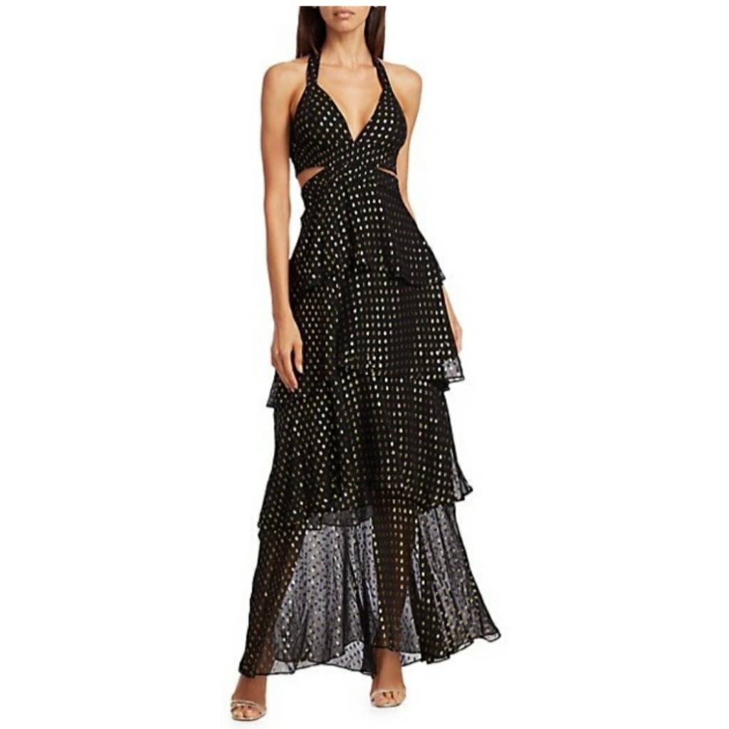 A.L.C. Lita Silk Metallic Dot Print Tiered Dress Bnwt Size 4